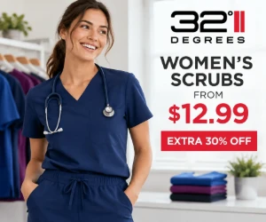 32 Degrees Women's Scrubs From $12.99 + 30% Off With Code